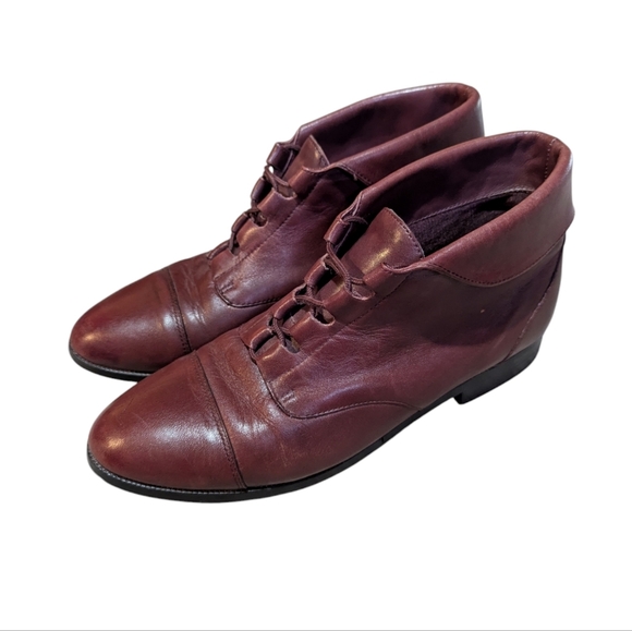 Vintage Prima Royale Maroon Burgundy Leather Boots Booties size 9.5 Whimsigoth - Picture 1 of 8